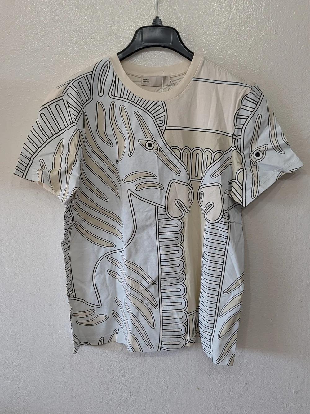 Tory Burch Cream and Black Short-Sleeve Zebra Outline Tee